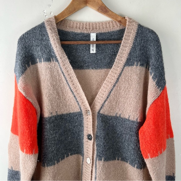 TENSIONE IN Colorblock V-Neck Cardigan Sweater SZ Large Mohair Wool Blend Italy - Picture 3 of 10